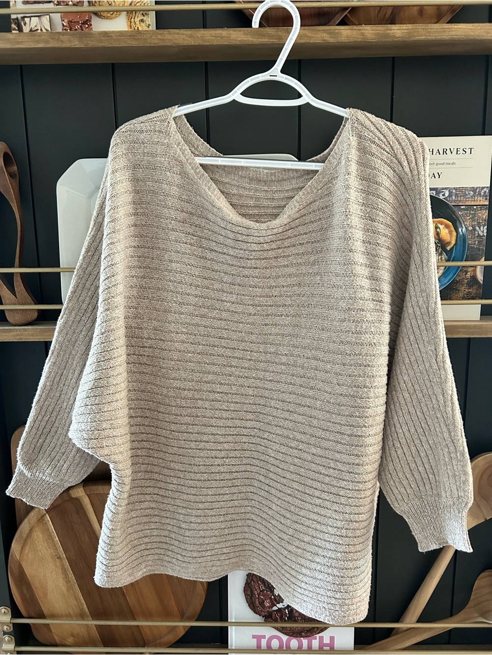 Cozy Taupe Ribbed Knit Women's Sweater